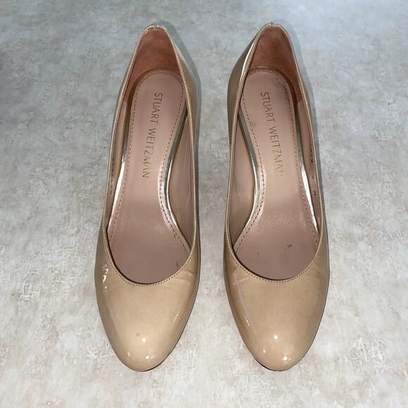 Stuart Weitzman Beige Patent Leather Sole Moody Round Toe Pumps Size 6M - Picture 5 of 12
